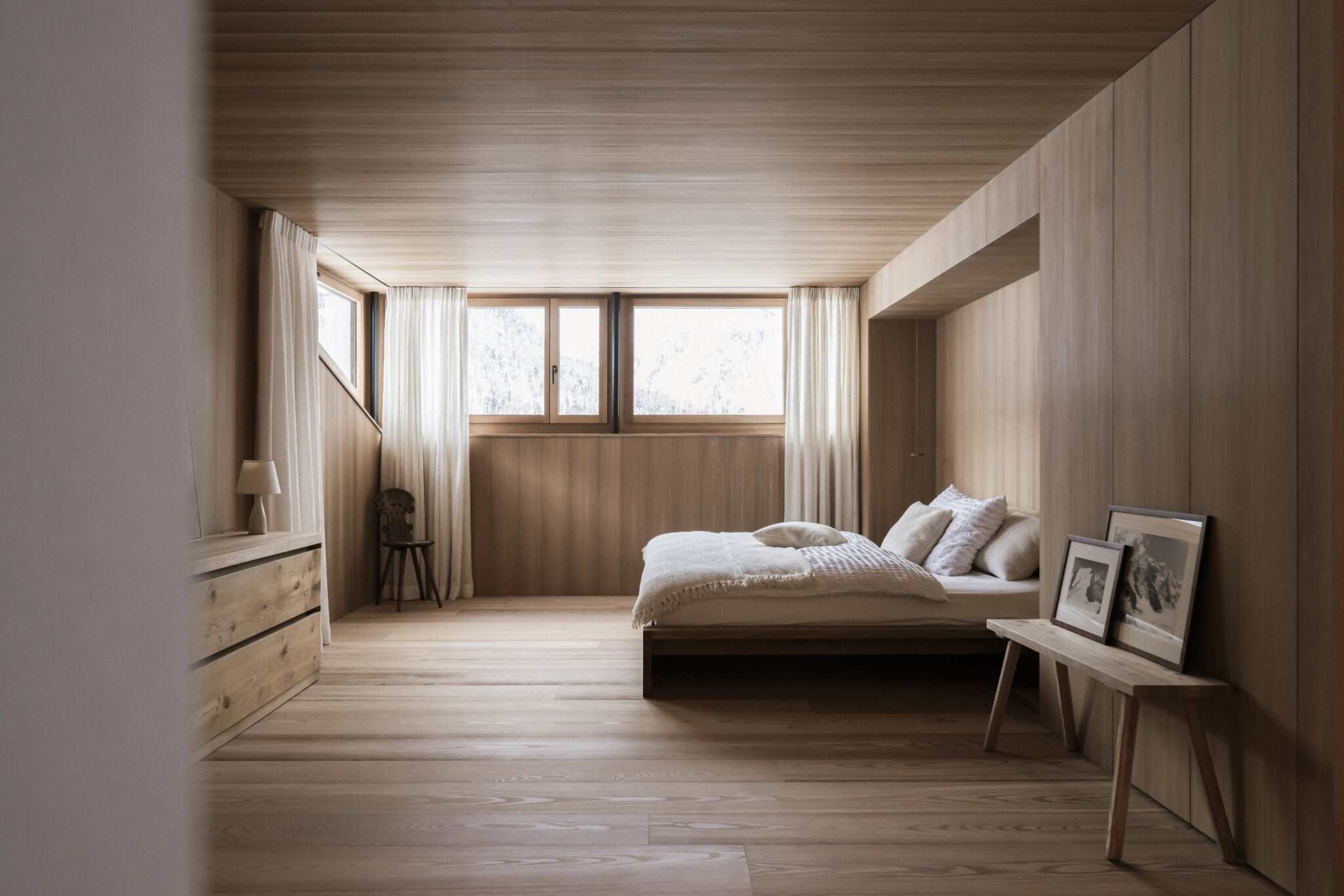 Chesa Aratsch, Via Giarsun, Pontresina, ehemals Pension Hauser, Schlafzimmer, Berge, Alpen, Schweiz